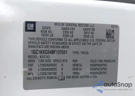 2011 Chevrolet Silverado 2500Hd Lt из США, поврежденный, VIN 1GC1KXC84BF107691